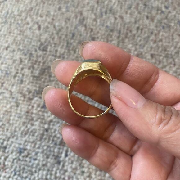 Vintage sterling silver gold plated men rectangle jade crystal statement ring - Picture 5 of 7